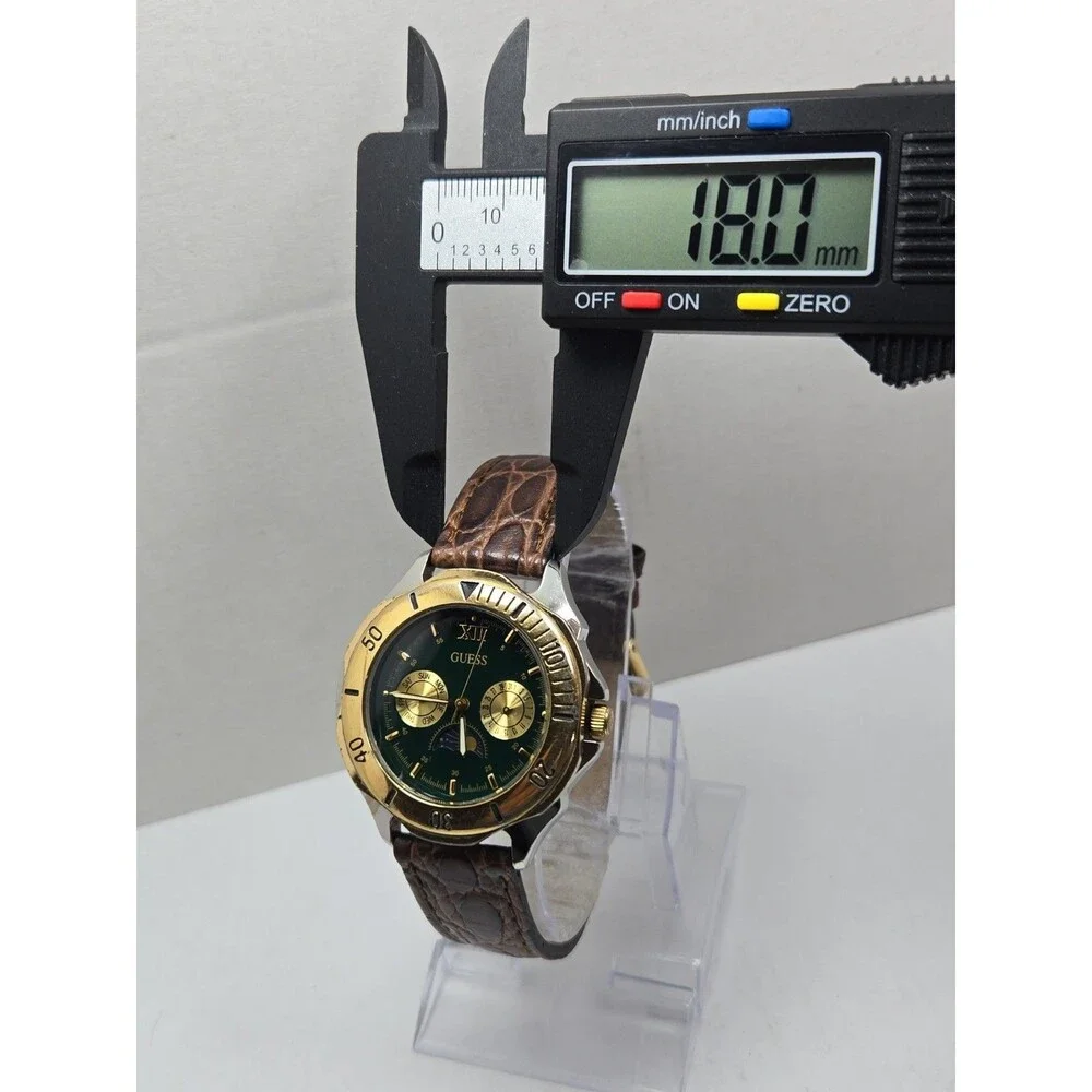 Vintage Guess 41mm Waterpro Moon Phase Day Date Green Mens Watch New Battery